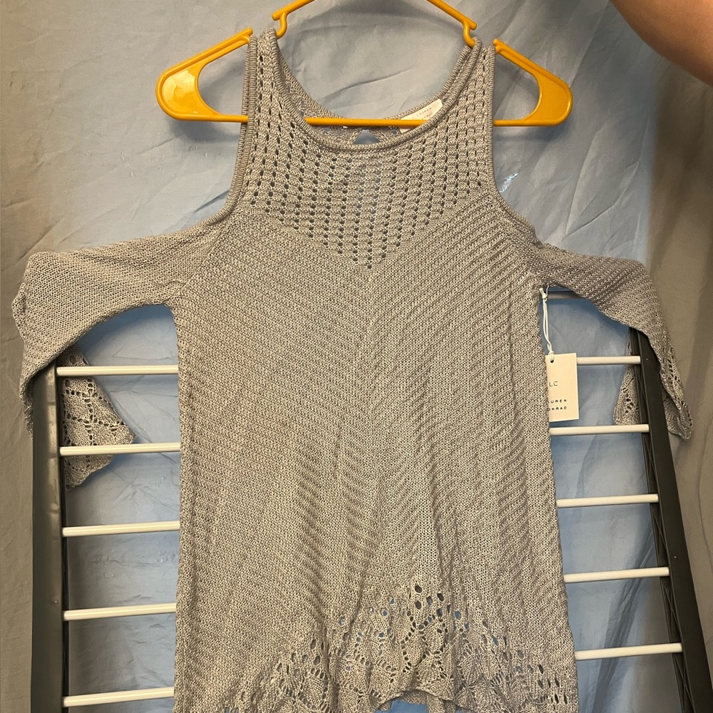 LC Lauren Conrad Light Gray Off The Shoulder Knit Top